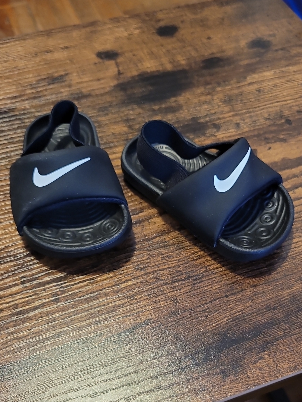 Nike Toddler Black Slide Sandals with White Swoosh